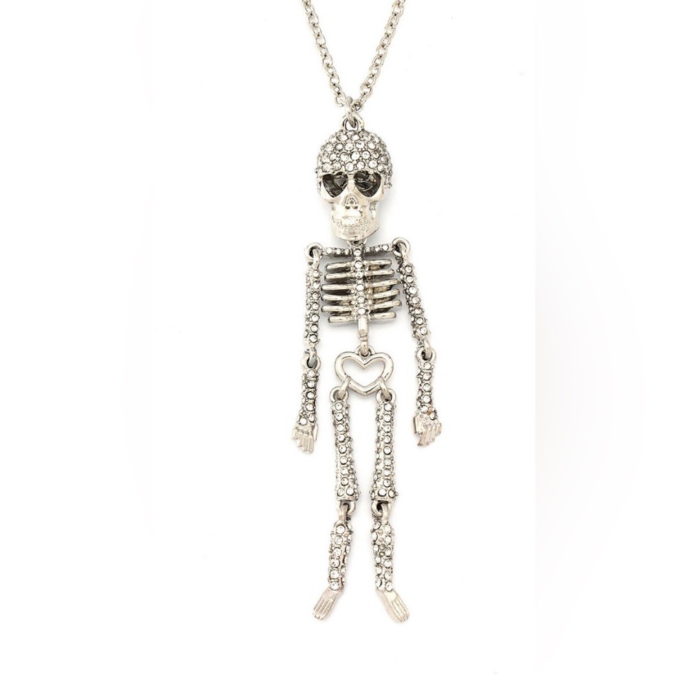 Betsey Johnson Faux Stone Pavé Skeleton Pendant Long Necklace - Picture 3 of 7